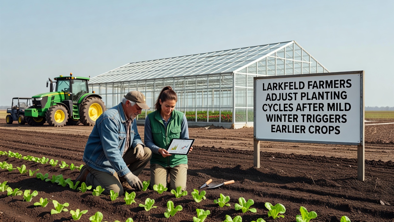 Close-up view of Larkfeld field workers monitoring soil temperatures and early plant shoots